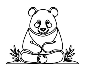 continuous line art of a peaceful panda sitting in meditation pose