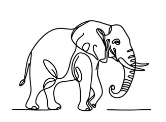 black and white one-line drawing of an elephant in minimalist style