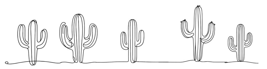 black and white illustration of cacti drawn in one continuous line