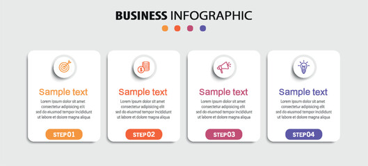 Business infographic design template with 4 options, steps or processes. Can be used for workflow layout, diagram, annual report, web design	
