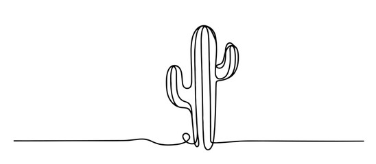 creative monochrome drawing of a cactus pattern in one line © Luka