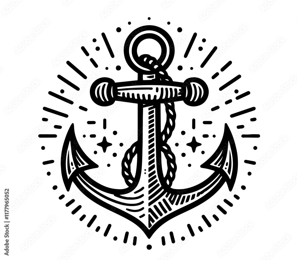 Canvas Prints modern black ink vector of a maritime anchor with creative decor