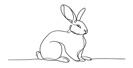 minimalist one-line vector illustration of a sitting rabbit in black and white