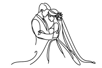 minimalist wedding illustration featuring a couple in love