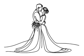 artistic monochrome drawing of newlyweds in a tender moment