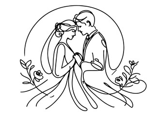 creative black and white artwork of a bride and groom in a simple design