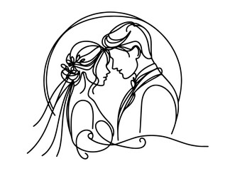 creative black and white artwork of a bride and groom in a simple design