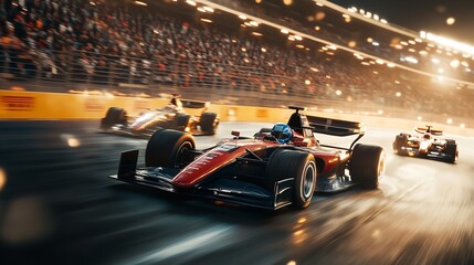 Formula 1 race car speeding on a track
