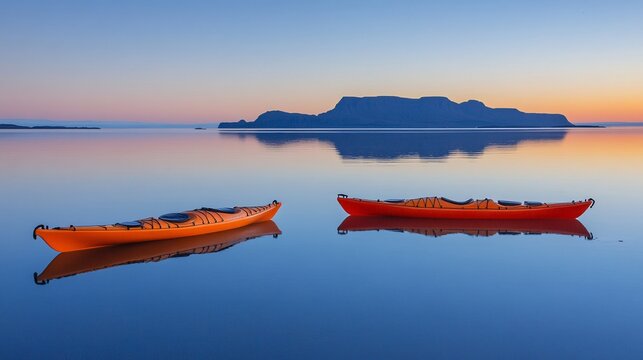 Calm evening kayak adventure near a tranquil island at sunset