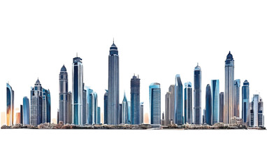 Majestic futuristic skyline of urban downtown skyscrapers, isolated on transparent white 
