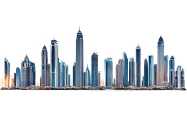 Majestic futuristic skyline of urban downtown skyscrapers, isolated on transparent white 
