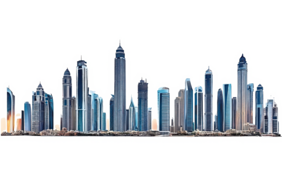 Majestic futuristic skyline of urban downtown skyscrapers, isolated on transparent white
- Powered by Adobe