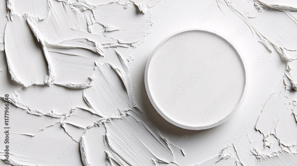 Poster white textured surface with circular blank space for design or product mockup