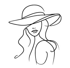 detailed line art of female portrait featuring hats and elegance