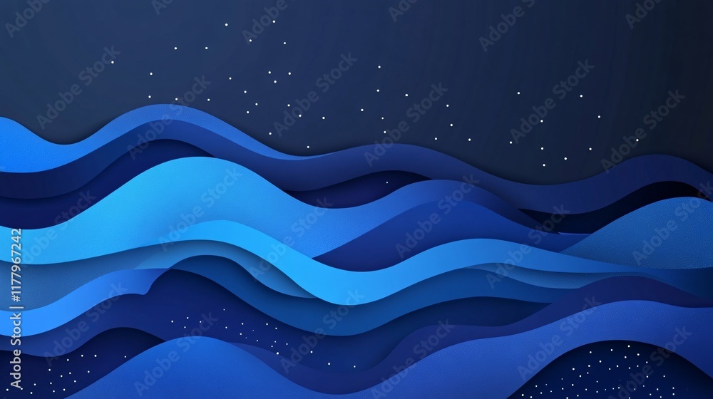 Poster abstract blue waves create a calming background with a starry night effect