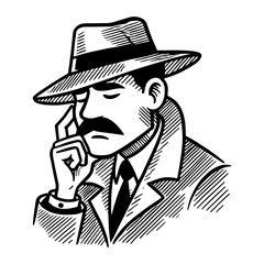 creative vector illustration of a classic detective with a mustache