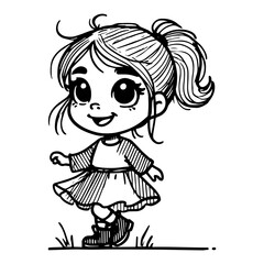 vector illustration of a cute little girl in a cartoon style with big eyes