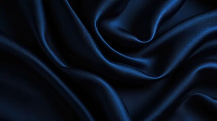 Fototapeta premium Deep blue satin fabric flows in gentle curves showcasing its smooth texture and rich color perfect for elegant fashion or interior design applications