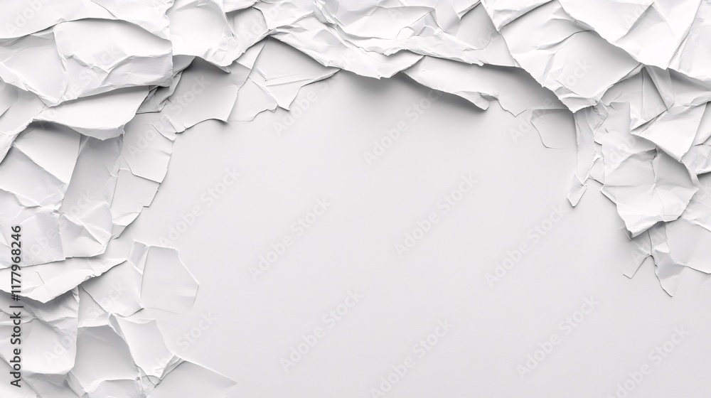 Aufkleber crumpled white paper creating a textured frame against a blank background