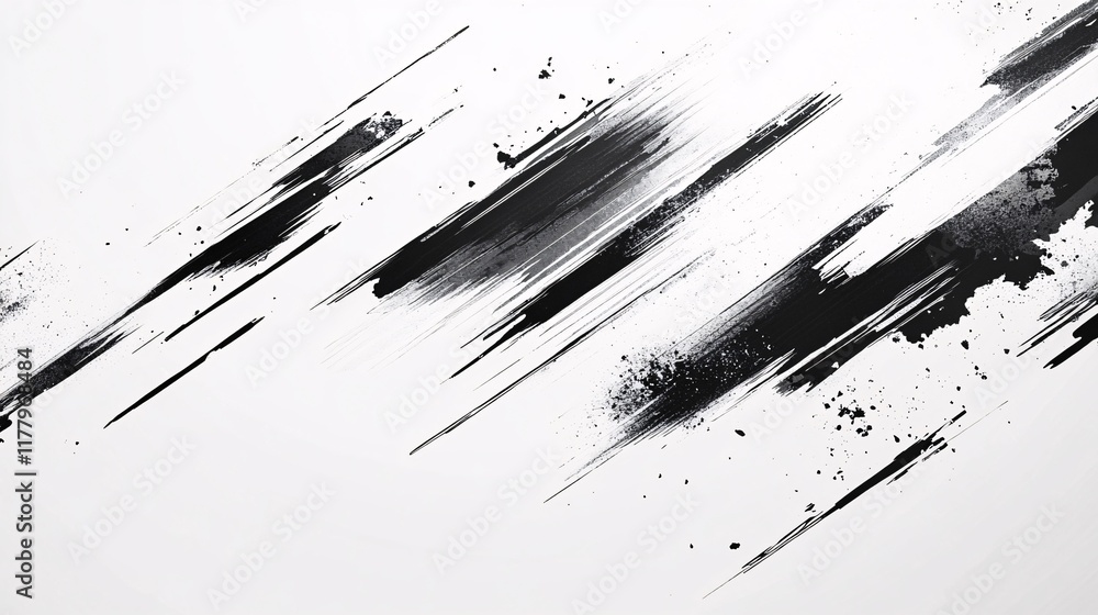 Aufkleber abstract black and white paint strokes create dynamic lines on a minimalist background