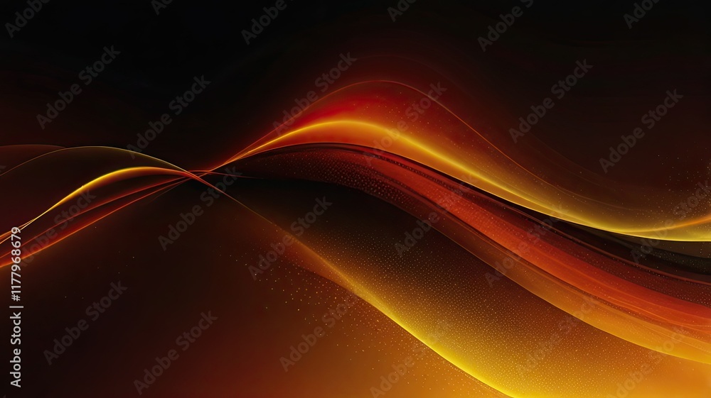 Poster soft curves in orange and red swirl across a dark background creating a warm and energetic atmospher