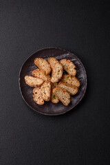 Freshly baked Italian cantuccini cookies with nuts and candied fruits