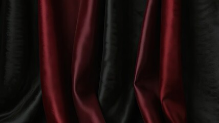 Richly colored red and black fabric drapes gracefully creating a luxurious texture in a dimly lit environment enhancing the artistic atmosphere