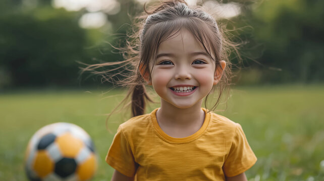 Asian appearance smiling behind soccer ball concept Asian appearance smiling behind soccer ball concept sport