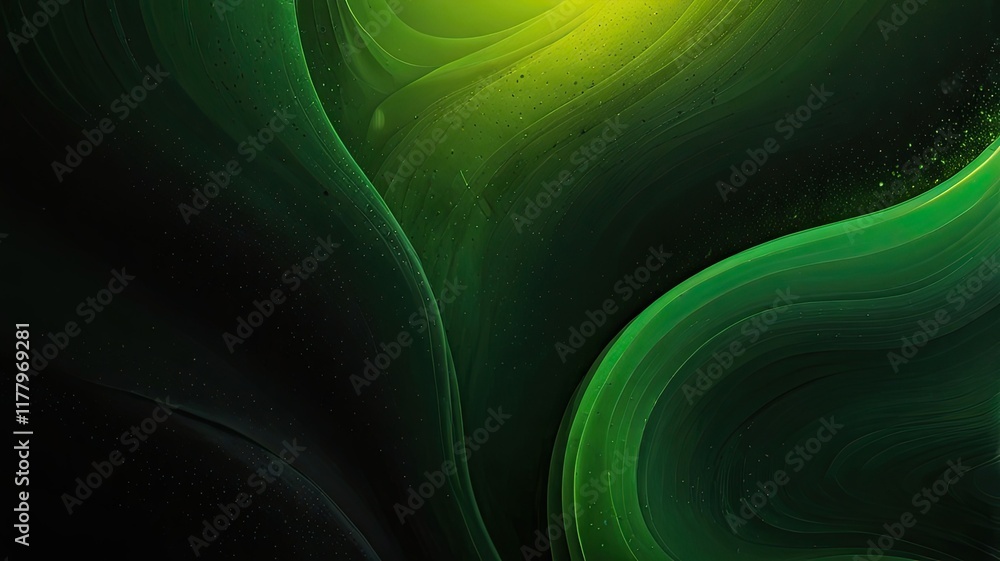 Poster smooth curves of vibrant green hues blend seamlessly into darker shades creating a dynamic abstract 