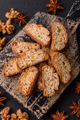 Freshly baked Italian cantuccini cookies with nuts and candied fruits