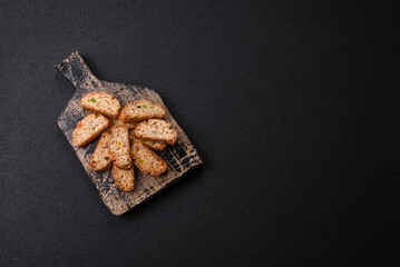 Freshly baked Italian cantuccini cookies with nuts and candied fruits