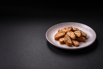 Freshly baked Italian cantuccini cookies with nuts and candied fruits