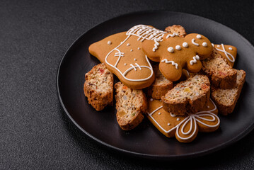 Christmas cantuccini cookies with nuts and candied fruits, gingerbread