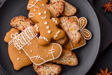 Christmas cantuccini cookies with nuts and candied fruits, gingerbread