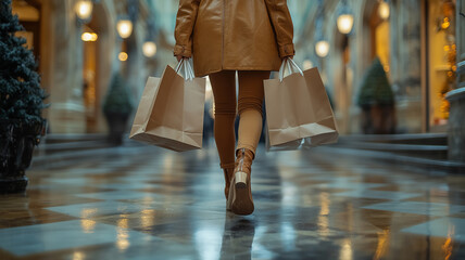 Shopping girl shopping woman carries packages femininity