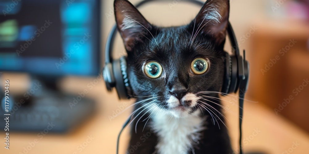 Poster smiling customer service representative in a busy call center office, potential usecase for business