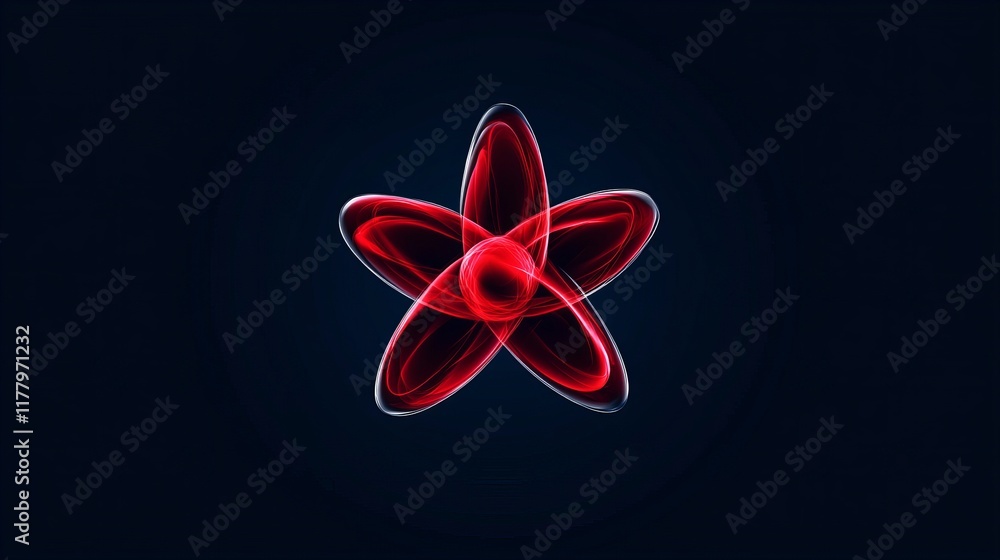 Poster abstract red atom-like structure against a dark blue background. a captivating image perfect for sci