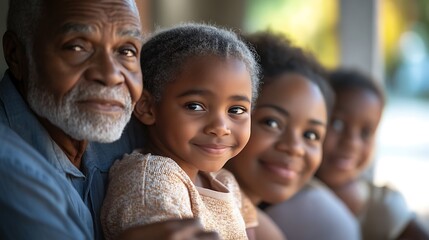 Close-up Portrait of a Multigenerational Family with Focus on a Smiling Young Girl