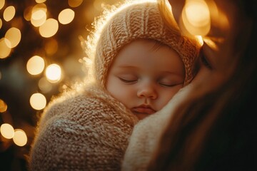 Newborn baby cradled in parent s arms, embraced by soft golden light of warmth and love