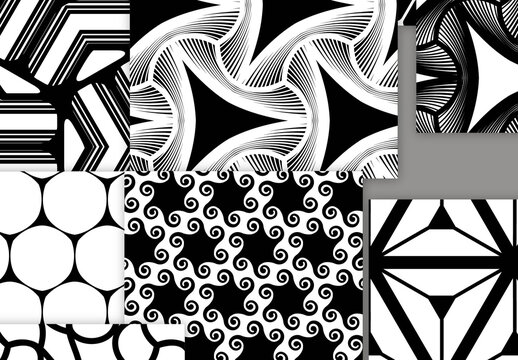 Seamless Pattern Collection with Simple Black and White Geometric Shapes