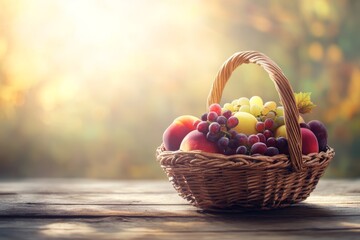 Fresh Fruit Arrangement on Rustic Wooden Table