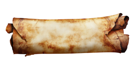 Ancient blank scroll paper with burned parchment edges and transparent background, ideal for displaying custom text or designs