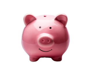 Pink piggy bank symbolizing personal finance on transparent background