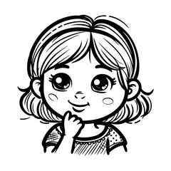 cute vector illustration of a young girl with big eyes and a sweet expression, drawn in a charming, hand-drawn style