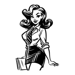 bold and minimalist illustration of a pin-up girl with intricate details