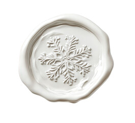 Christmas themed white wax stamp seal with a snowflake symbol winter, isolated on transparent background