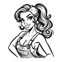 artistic depiction of a glamorous pin-up girl in black and white design