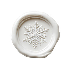 Christmas themed white wax stamp seal with a snowflake symbol, isolated on transparent background