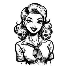 artistic depiction of a glamorous pin-up girl in black and white design