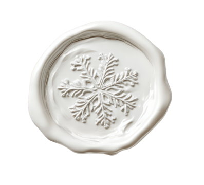 Christmas themed white wax stamp seal with a snowflake symbol winter, isolated on transparent background